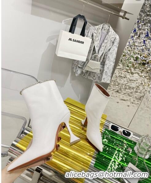 New Release Creation Amina Muaddi Calfskin Crystal Top Short Boots AM2321 White 2021