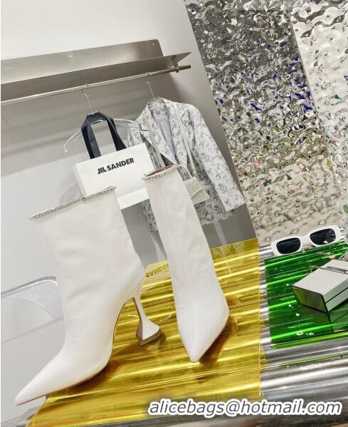 New Release Creation Amina Muaddi Calfskin Crystal Top Short Boots AM2321 White 2021