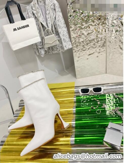 New Release Creation Amina Muaddi Calfskin Crystal Top Short Boots AM2321 White 2021