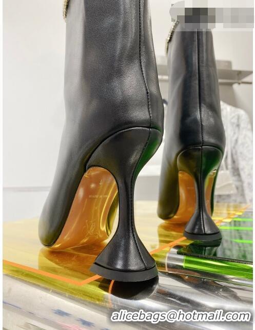 Low Cost Amina Muaddi Calfskin Crystal Top Short Boots AM2321 Black 2021