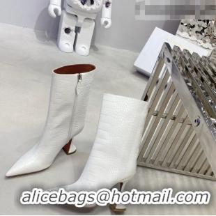 Popular Style Amina Muaddi Crocodile Embossed Short Boots AM2327 White 2021