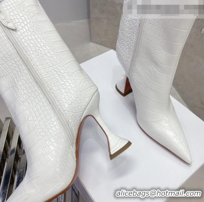 Popular Style Amina Muaddi Crocodile Embossed Short Boots AM2327 White 2021