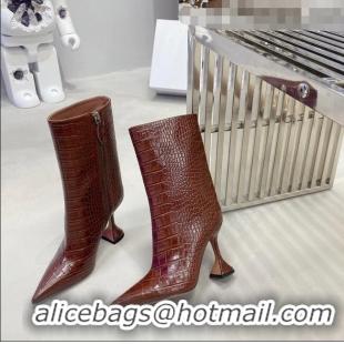 Top Quality Amina Muaddi Crocodile Embossed Short Boots AM2329 Brown 2021