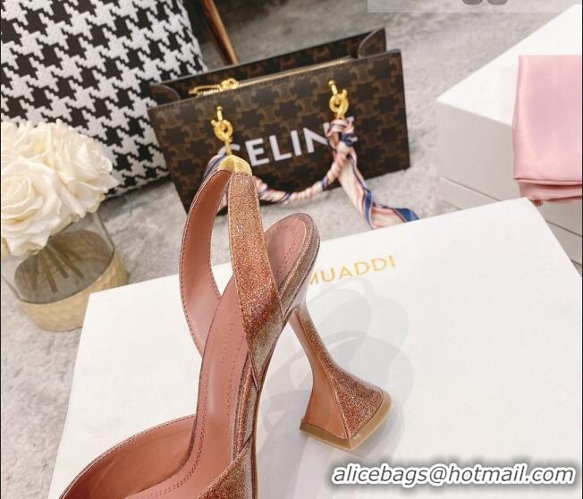 Grade Product Amina Muaddi Sequins Crystal Circle Slingback Pumps 9.5cm AM2331 Gold 2021