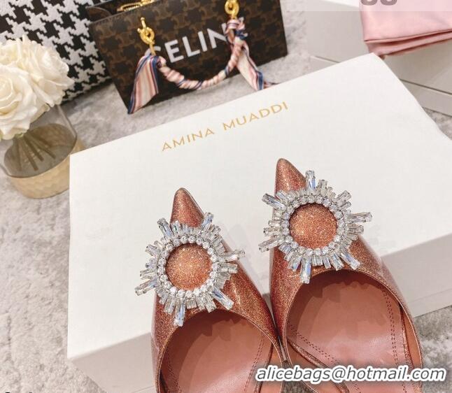 Grade Product Amina Muaddi Sequins Crystal Circle Slingback Pumps 9.5cm AM2331 Gold 2021