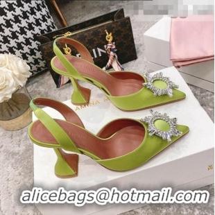 Inexpensive Amina Muaddi Silk Crystal Circle Slingback Pumps 9.5cm AM2331 Neon Green 2021