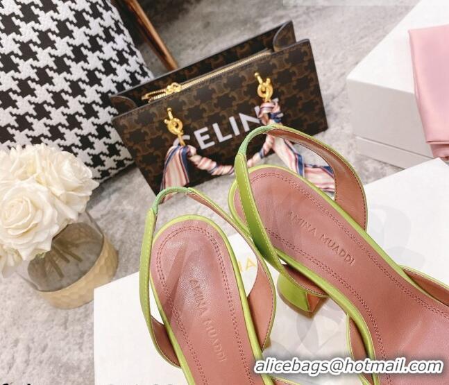 Inexpensive Amina Muaddi Silk Crystal Circle Slingback Pumps 9.5cm AM2331 Neon Green 2021