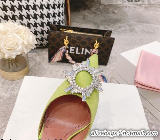 Inexpensive Amina Muaddi Silk Crystal Circle Slingback Pumps 9.5cm AM2331 Neon Green 2021