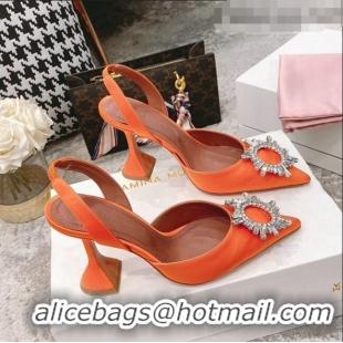 Low Cost Amina Muaddi Silk Crystal Circle Slingback Pumps 9.5cm AM2331 Orange 2021