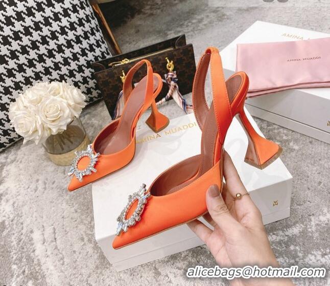 Low Cost Amina Muaddi Silk Crystal Circle Slingback Pumps 9.5cm AM2331 Orange 2021