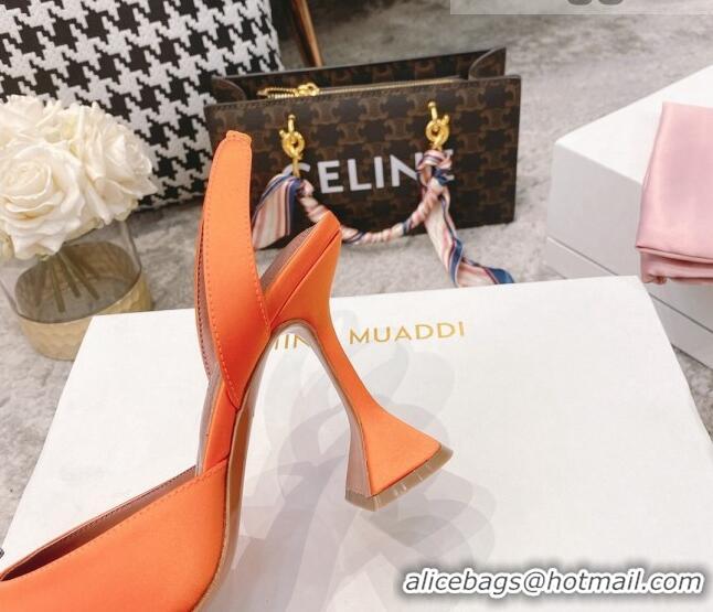 Low Cost Amina Muaddi Silk Crystal Circle Slingback Pumps 9.5cm AM2331 Orange 2021