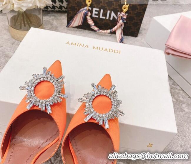 Low Cost Amina Muaddi Silk Crystal Circle Slingback Pumps 9.5cm AM2331 Orange 2021