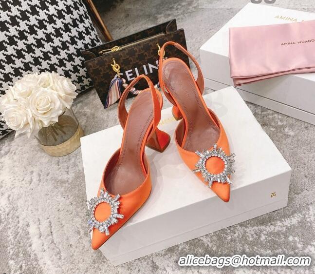 Low Cost Amina Muaddi Silk Crystal Circle Slingback Pumps 9.5cm AM2331 Orange 2021