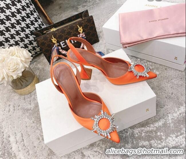 Low Cost Amina Muaddi Silk Crystal Circle Slingback Pumps 9.5cm AM2331 Orange 2021