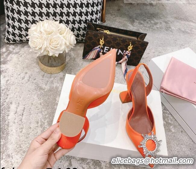 Low Cost Amina Muaddi Silk Crystal Circle Slingback Pumps 9.5cm AM2331 Orange 2021