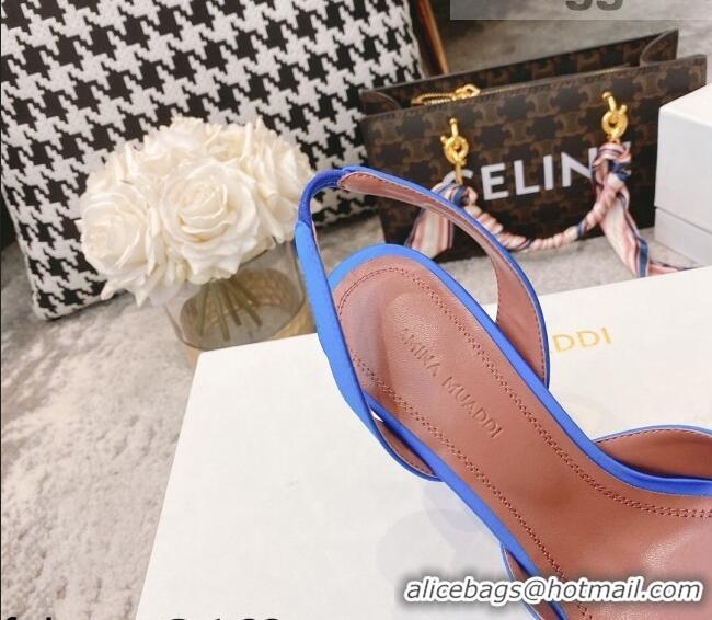 Fashionable Amina Muaddi Silk Crystal Circle Slingback Pumps 9.5cm AM2331 Sky Blue 2021