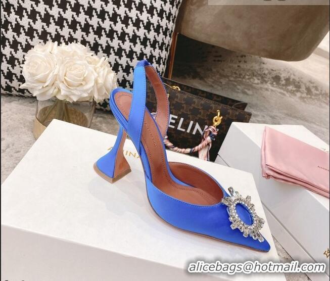 Fashionable Amina Muaddi Silk Crystal Circle Slingback Pumps 9.5cm AM2331 Sky Blue 2021