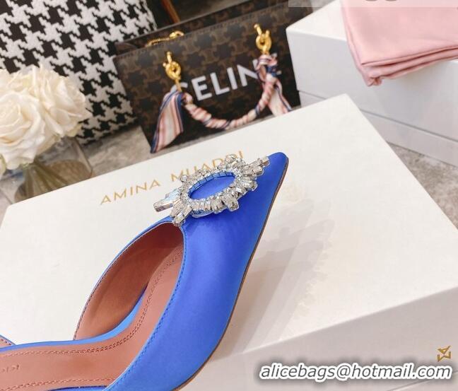 Fashionable Amina Muaddi Silk Crystal Circle Slingback Pumps 9.5cm AM2331 Sky Blue 2021