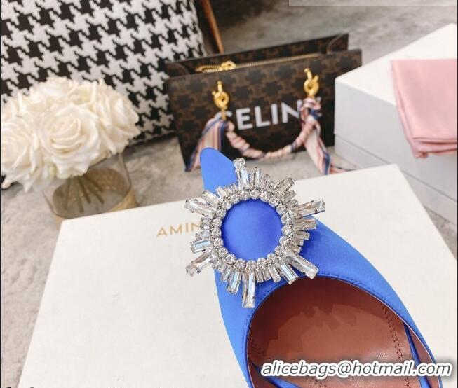 Fashionable Amina Muaddi Silk Crystal Circle Slingback Pumps 9.5cm AM2331 Sky Blue 2021