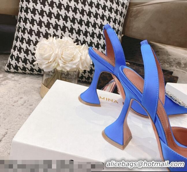 Fashionable Amina Muaddi Silk Crystal Circle Slingback Pumps 9.5cm AM2331 Sky Blue 2021