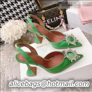 Buy Discount Amina Muaddi Silk Crystal Circle Slingback Pumps 9.5cm AM2331 Grass Green 2021