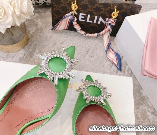 Buy Discount Amina Muaddi Silk Crystal Circle Slingback Pumps 9.5cm AM2331 Grass Green 2021