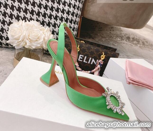 Buy Discount Amina Muaddi Silk Crystal Circle Slingback Pumps 9.5cm AM2331 Grass Green 2021