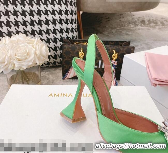 Buy Discount Amina Muaddi Silk Crystal Circle Slingback Pumps 9.5cm AM2331 Grass Green 2021