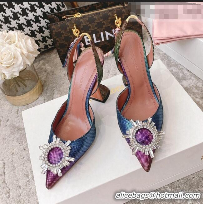 Luxury Discount Amina Muaddi Crystal Circle Slingback Pumps 9.5cm AM2331 Multicolor 2021