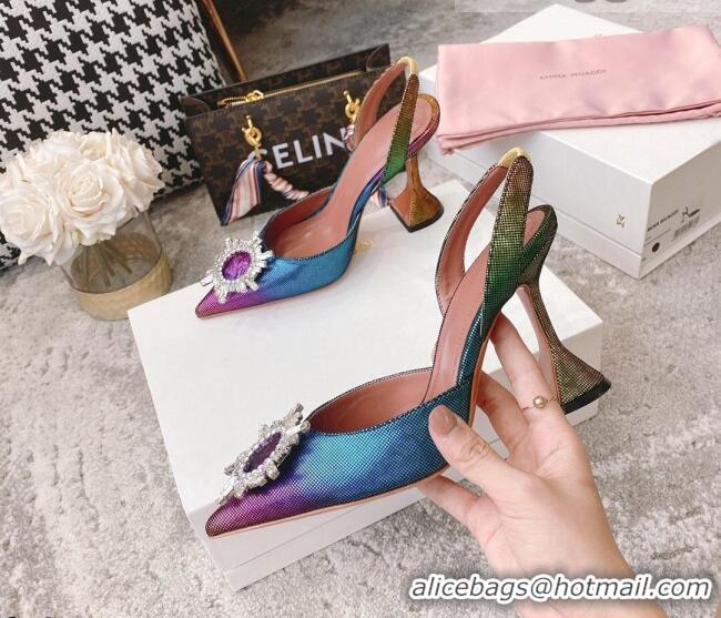 Luxury Discount Amina Muaddi Crystal Circle Slingback Pumps 9.5cm AM2331 Multicolor 2021