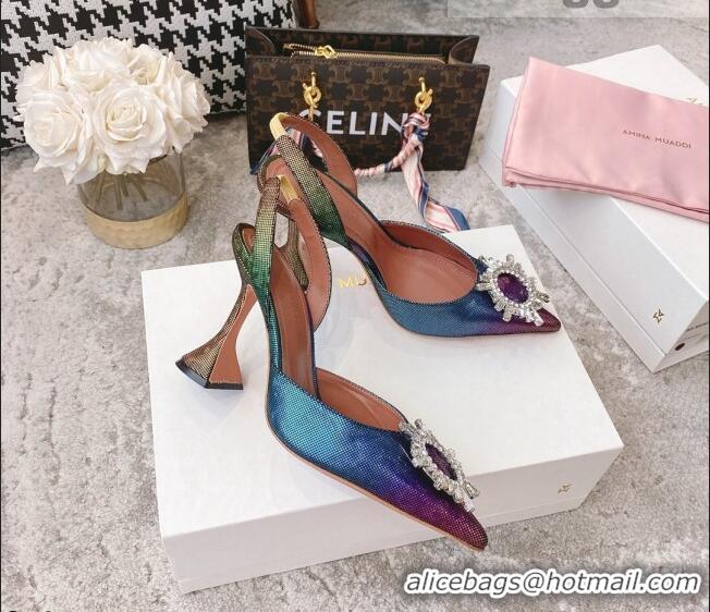 Luxury Discount Amina Muaddi Crystal Circle Slingback Pumps 9.5cm AM2331 Multicolor 2021