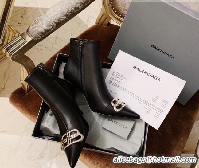 Super Balenciaga Lambskin BB Heeled Short Boots 8.5cm 071355 Black