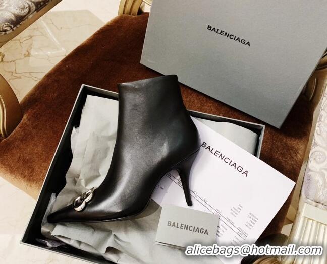 Super Balenciaga Lambskin BB Heeled Short Boots 8.5cm 071355 Black