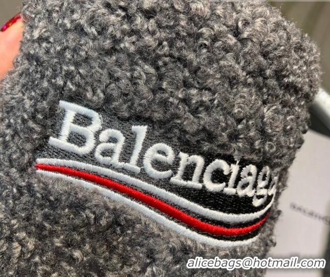 New Style Balenciaga Logo Wool Flat Slide Sandals 081215 Grey