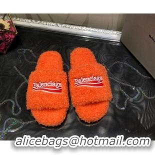 Good Product Balenciaga Logo Wool Flat Slide Sandals 081215 Orange