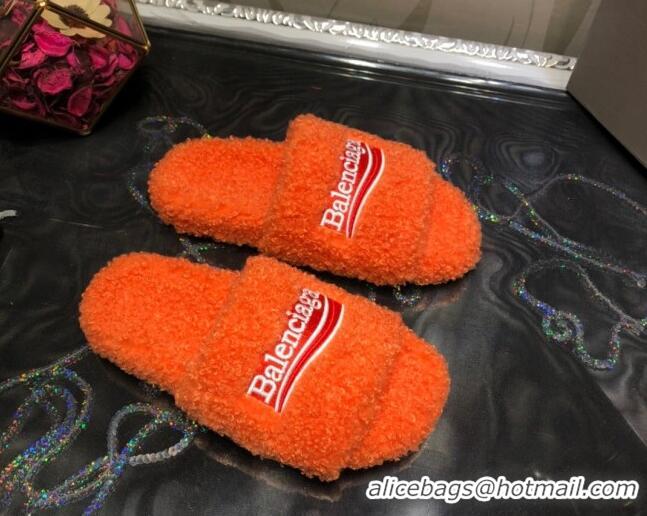 Good Product Balenciaga Logo Wool Flat Slide Sandals 081215 Orange