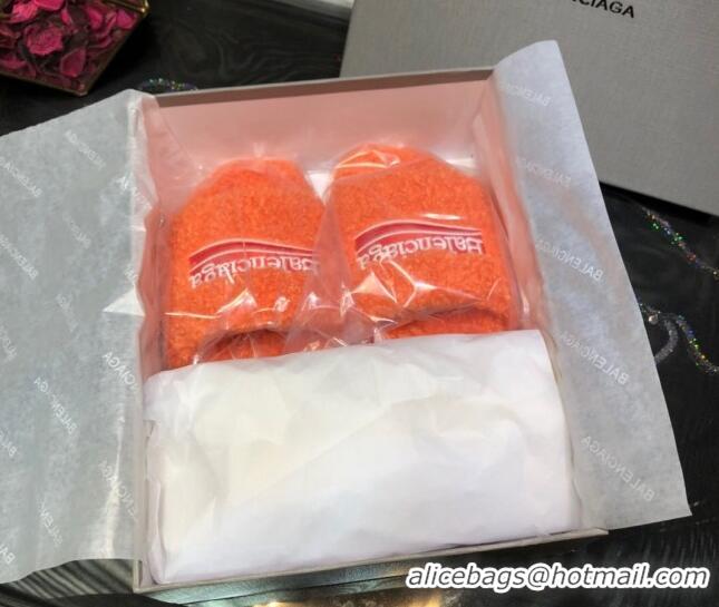 Good Product Balenciaga Logo Wool Flat Slide Sandals 081215 Orange