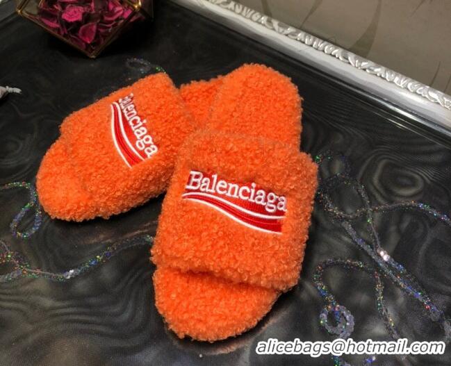 Good Product Balenciaga Logo Wool Flat Slide Sandals 081215 Orange