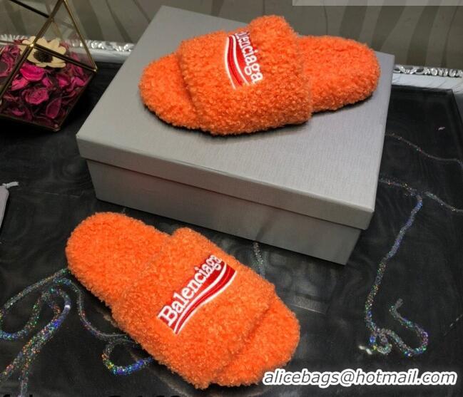 Good Product Balenciaga Logo Wool Flat Slide Sandals 081215 Orange