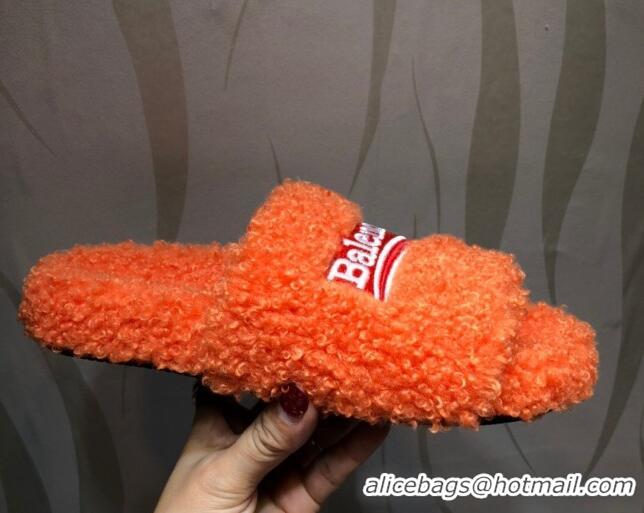 Good Product Balenciaga Logo Wool Flat Slide Sandals 081215 Orange