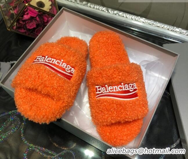 Good Product Balenciaga Logo Wool Flat Slide Sandals 081215 Orange