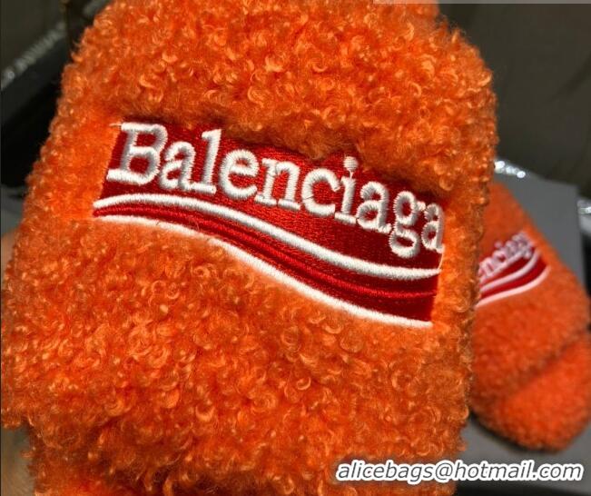 Good Product Balenciaga Logo Wool Flat Slide Sandals 081215 Orange