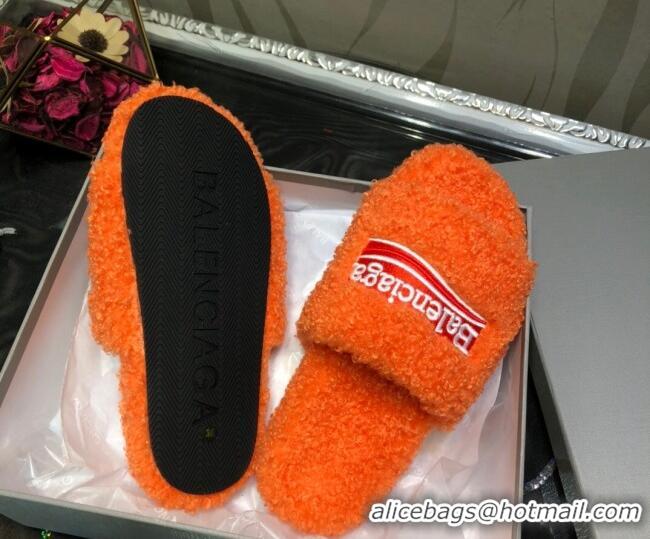 Good Product Balenciaga Logo Wool Flat Slide Sandals 081215 Orange