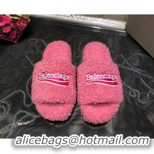 Best Luxury Balenciaga Logo Wool Flat Slide Sandals 081215 Pink