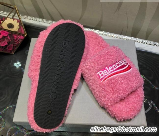 Best Luxury Balenciaga Logo Wool Flat Slide Sandals 081215 Pink