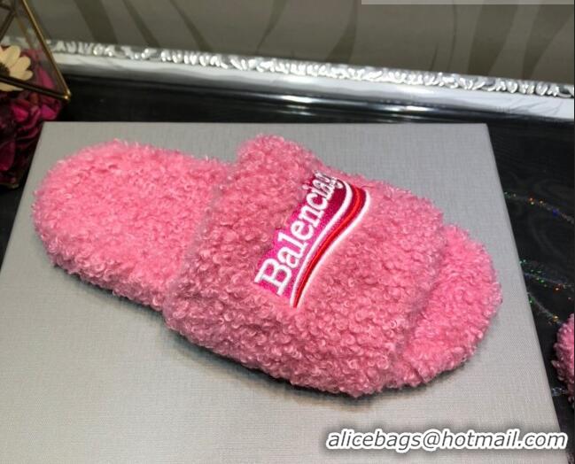 Best Luxury Balenciaga Logo Wool Flat Slide Sandals 081215 Pink