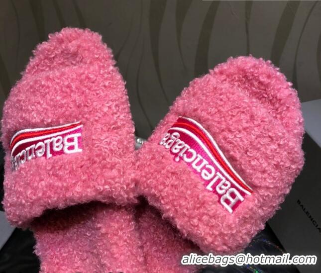 Best Luxury Balenciaga Logo Wool Flat Slide Sandals 081215 Pink