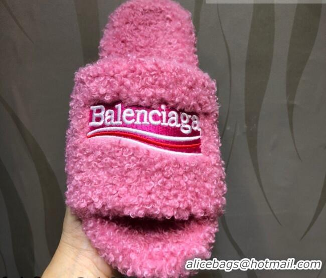 Best Luxury Balenciaga Logo Wool Flat Slide Sandals 081215 Pink