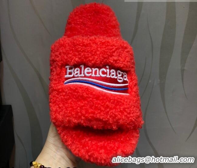 Low Cost Balenciaga Logo Wool Flat Slide Sandals 081215 Red