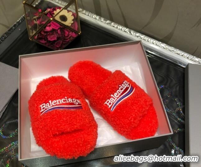 Low Cost Balenciaga Logo Wool Flat Slide Sandals 081215 Red